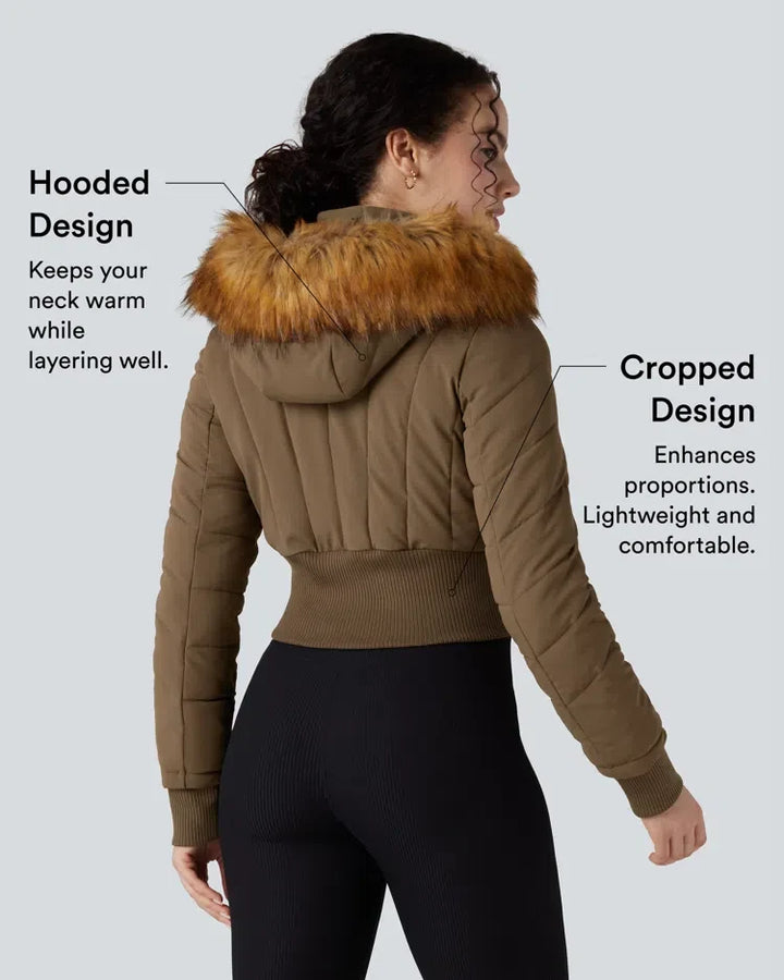 PuffFlex Removable Faux Fur Trim Hooded Long Sleeve Casual Padded Jacket