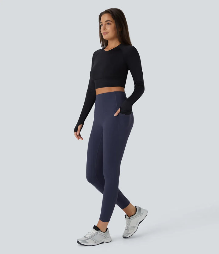 SoftlyZero Plush Thermal High Waisted Tummy Control Pocket Workout Leggings
