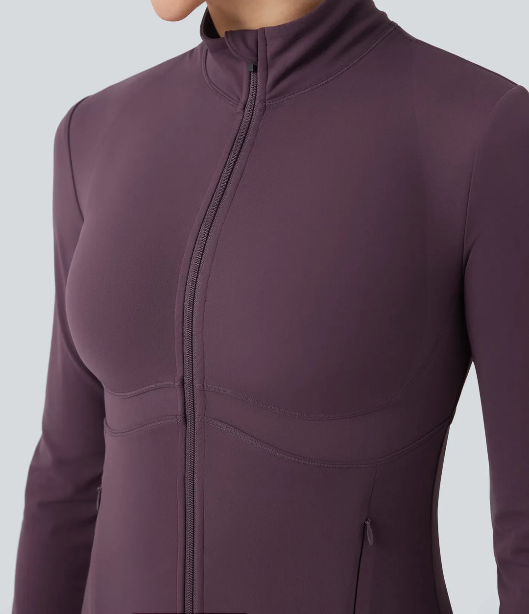 Halara UltraSculpt Mock Neck Push-Up Long Sleeve Thumb Hole Yoga Jacket with Pockets