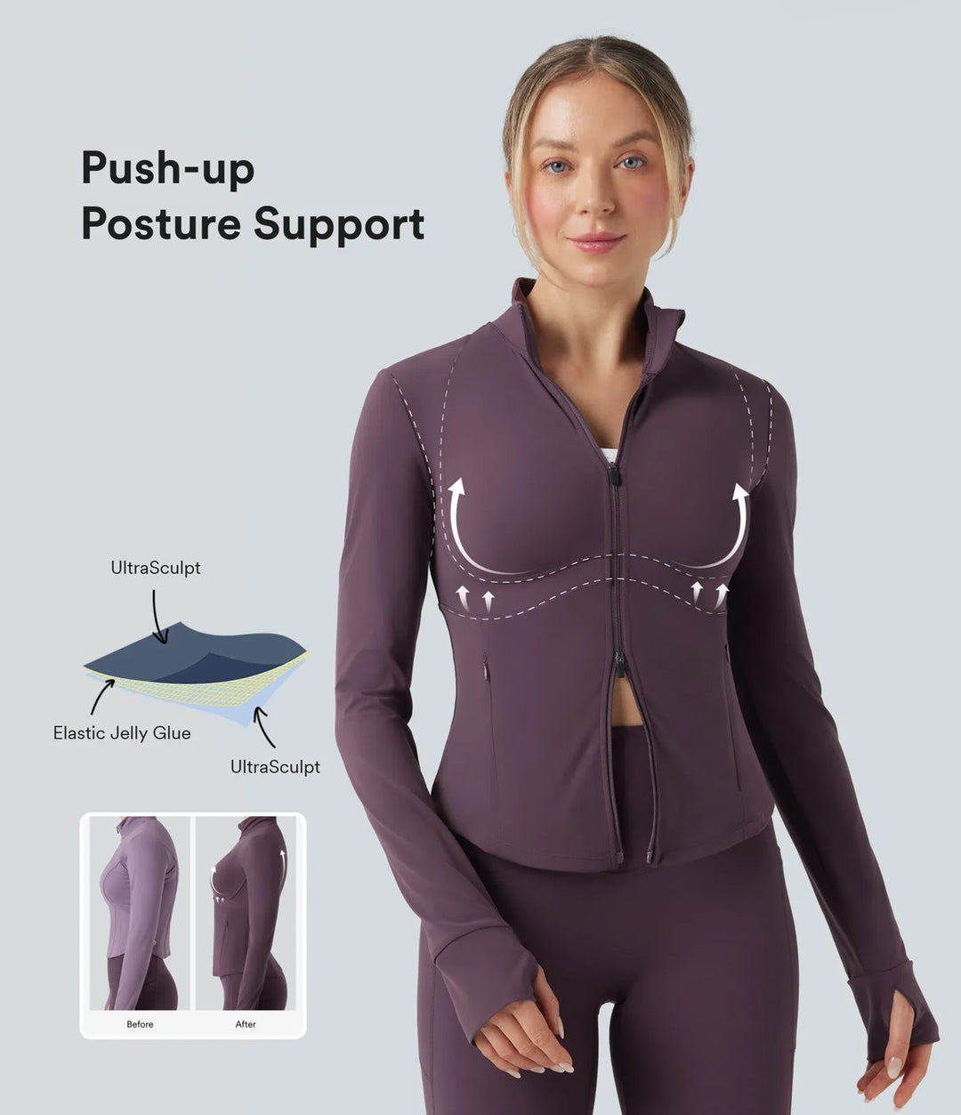Halara UltraSculpt Mock Neck Push-Up Long Sleeve Thumb Hole Yoga Jacket with Pockets