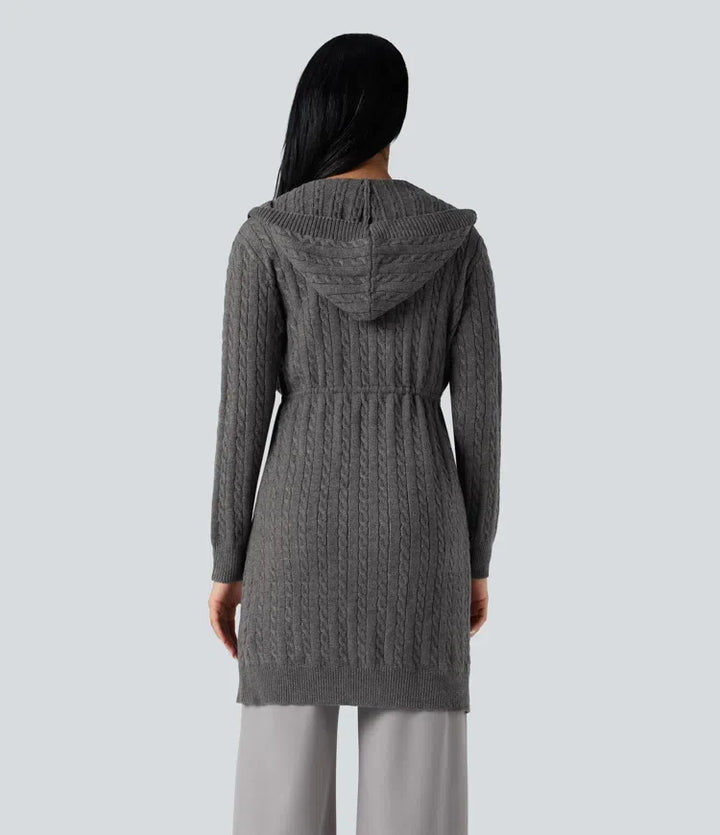 Hooded Long Sleeve Drawstring Casual Longline Cardigan