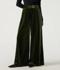 High Waisted Belted Wide Leg Velvet Casual Pants with Pockets