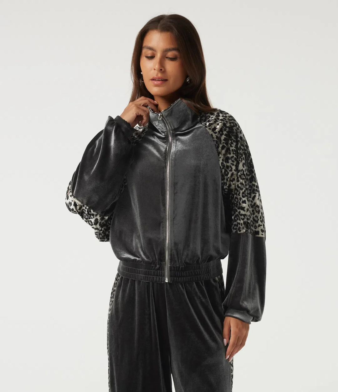 Lapel Raglan Long Sleeve Leopard Print Casual Jacket with Pockets