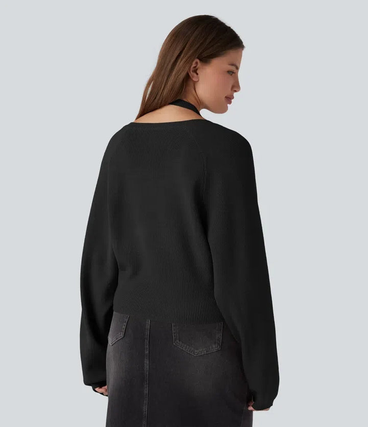 Halter Long Sleeve Wrap 2-in-1 Casual Sweater