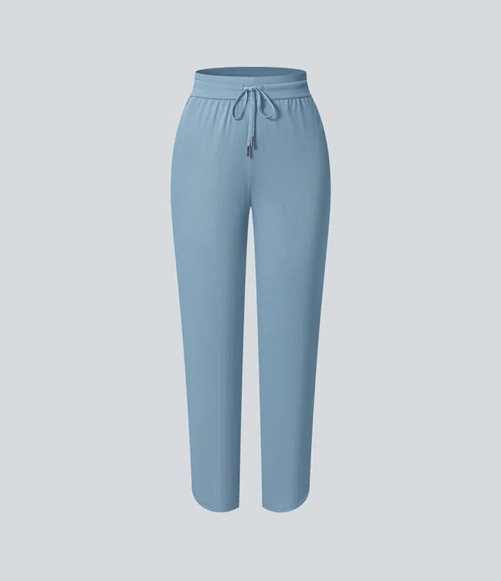 Mid Rise Drawstring Curved Hem Quick Dry Golf Tapered Pants with Pockets-UPF40+
