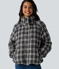 Stand Collar Long Sleeve Plaid Casual Padded Jacket with Pockets