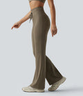 High Waisted Drawstring Plain Flare Yoga Pants with Pockets