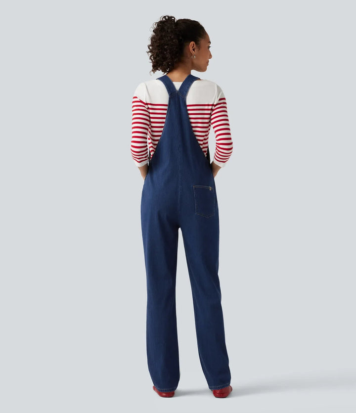 Halara Flex Denim Square Neck Sleeveless Tapered Casual Jumpsuit with Pockets