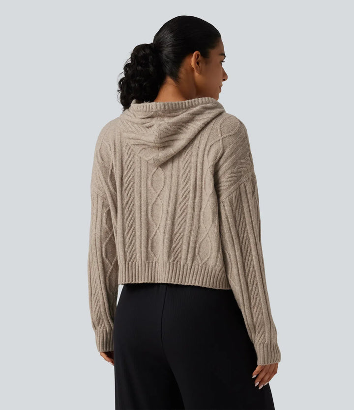 Cable Knit Hooded Long Sleeve Lounge Sweater