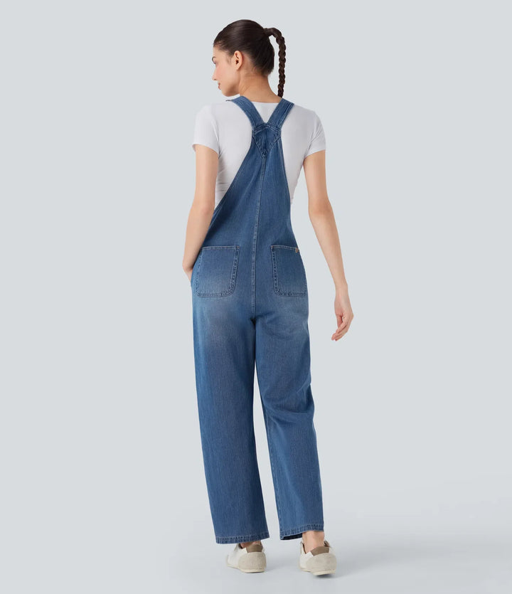 Halara Flex Straight Leg Denim Casual Overalls with Pockets