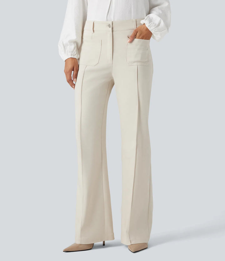 High Waisted Work Flare Pants with Pockets