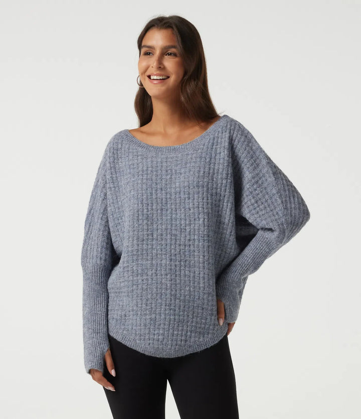 Long Sleeve Curved Hem Casual Sweater with Thumbholes