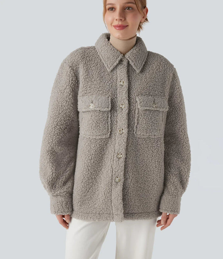 Long Sleeve Casual Sherpa Jacket with Pockets