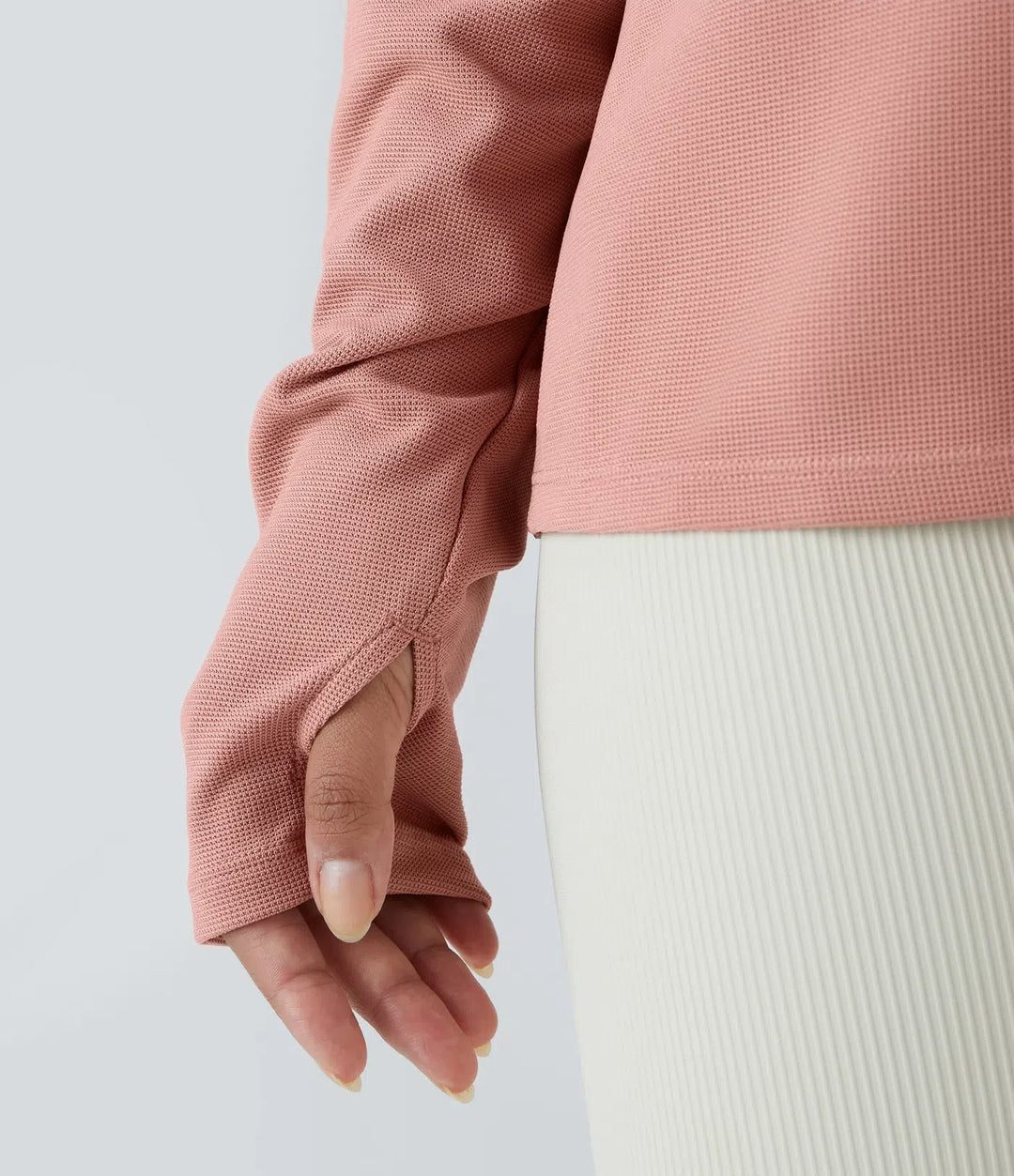 Front Thumb Hole Waffle Casual Sweatshirt