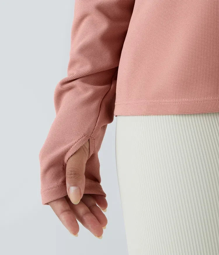 Front Thumb Hole Waffle Casual Sweatshirt