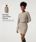 Ribbed Knit Round Neck Long Sleeve 2-Piece Bodycon Mini Casual Dress