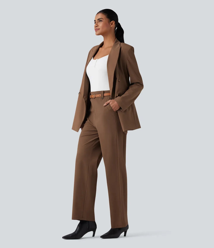 Notched Collar Long Sleeve Work Blazer with Pockets