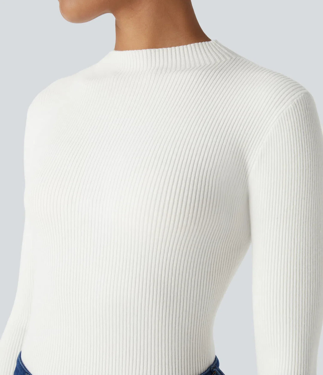 Ribbed Knit Round Neck Long Sleeve Casual Sweater
