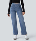 Halara Flex High Waisted Pockets Straight Leg Washed Casual Jeans