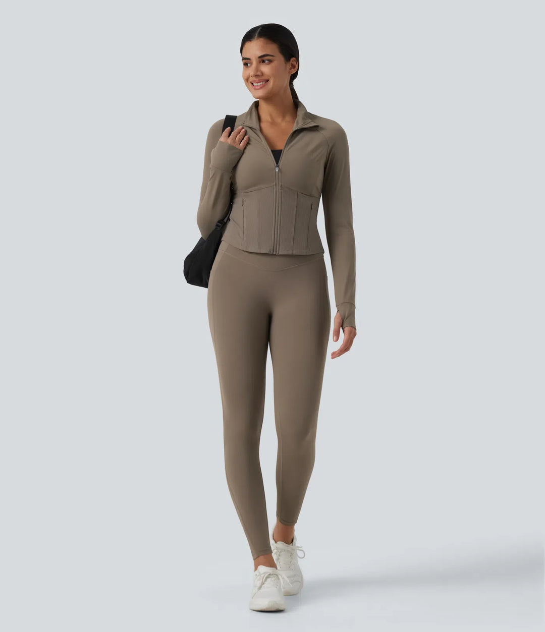 Halara UltraSculpt InstantCool Stand Collar Raglan Thumb Hole Curved Hem Yoga Jacket with Pockets