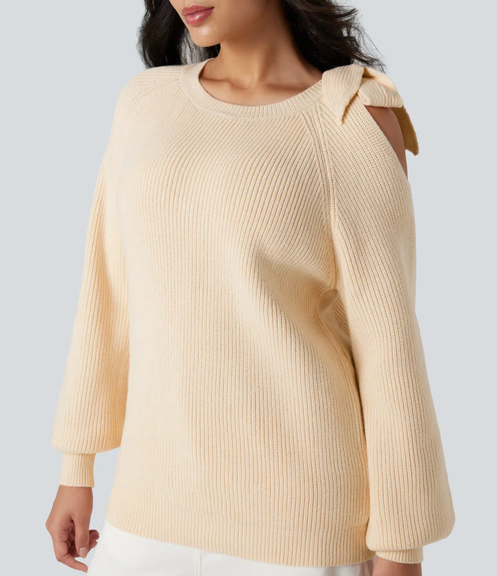 Round Neck Tie Side Long Sleeve Sweater Knit Casual Top