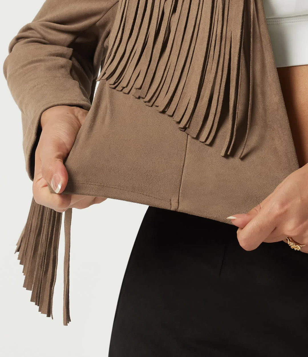 V Neck Long Sleeve Fringe Suede Casual Blazer