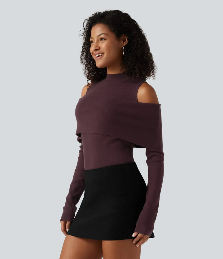 High Neck Cut Out Long Sleeve Slim Casual Sweater