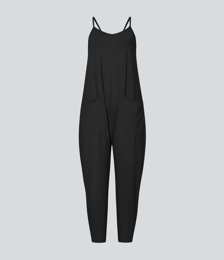 Pockets Ankle Length Casual Loose Tapered Jumpsuit