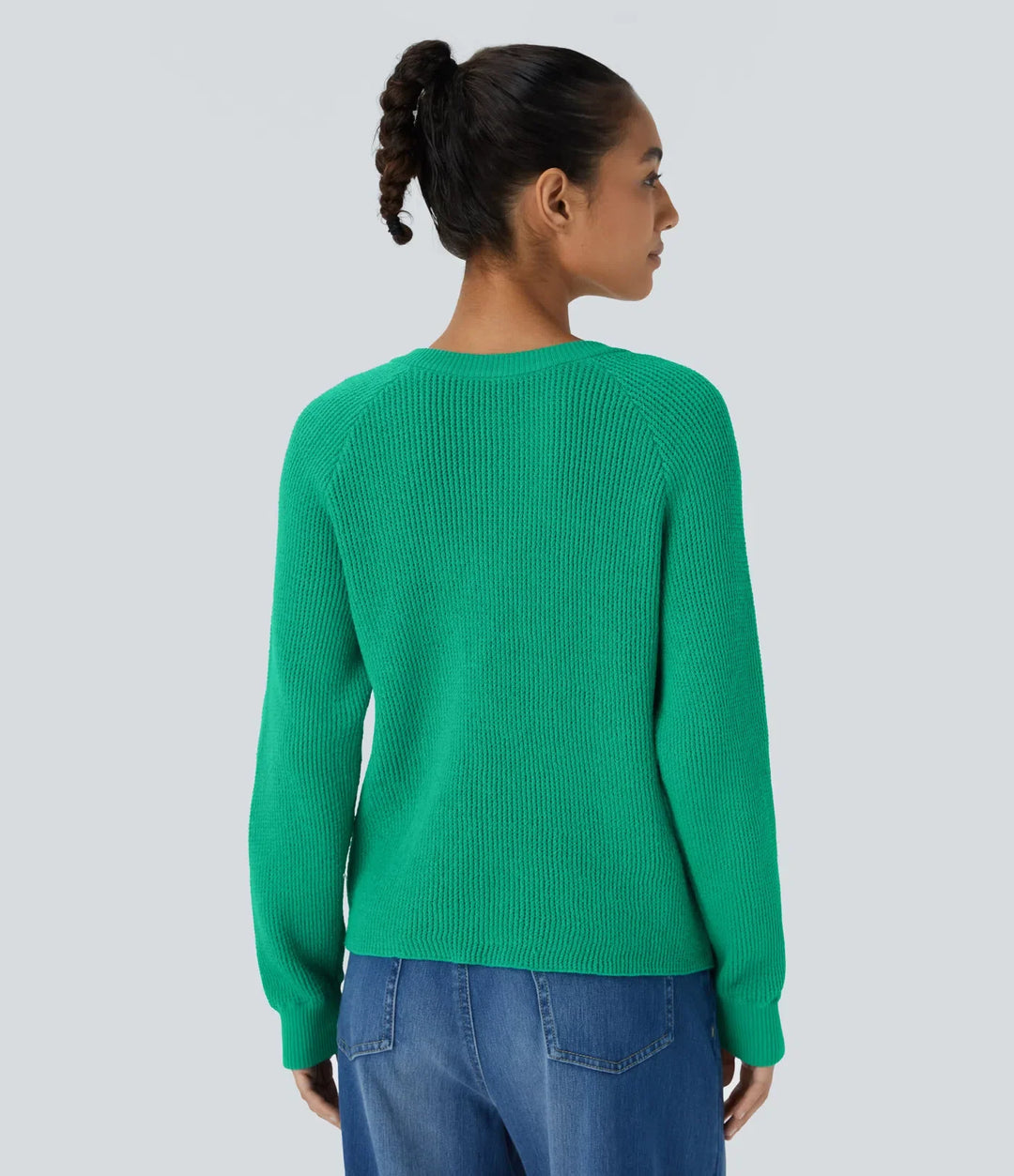 Round Neck Front Long Sleeve Casual Sweater