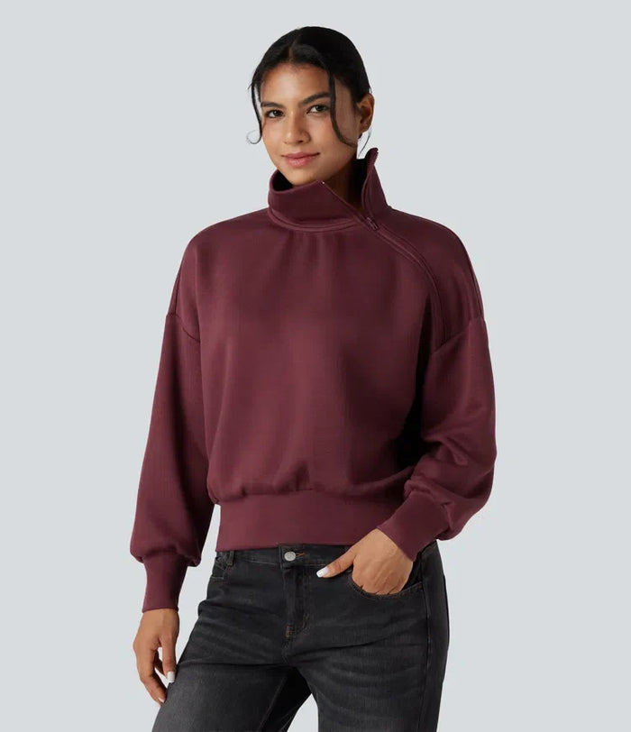 SpacerTek Funnel Neck Half Zip Oversized Casual Sweatshirt