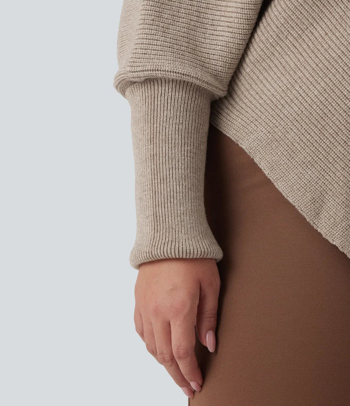 High Neck Long Sleeve Asymmetric Hem Work Plus Size Sweater