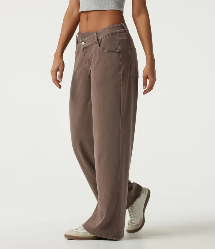 Halara Flex Low Rise Asymmetric Wide Leg Colorful Casual Jeans with Pockets