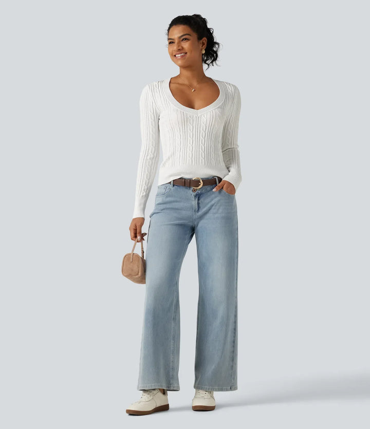V Neck Long Sleeve Casual Sweater