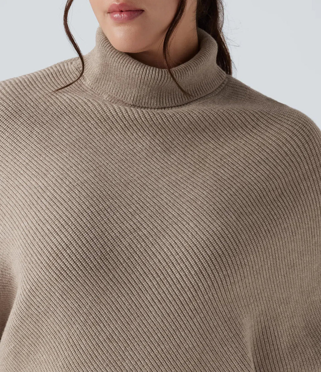 High Neck Long Sleeve Asymmetric Hem Work Plus Size Sweater