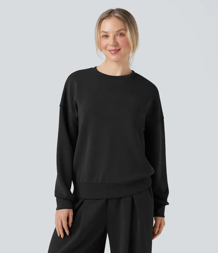 SpacerTek Rounded Neckline Long Sleeve Crossover Back Casual Sweatshirt