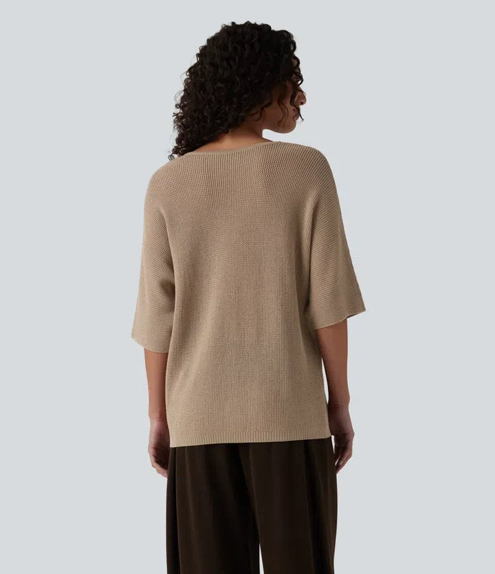 V Neck Half Sleeve Casual Sweater