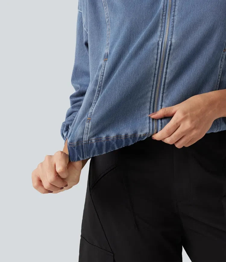Halara Flex High Neck Long Sleeve Denim Casual Jacket with Pockets