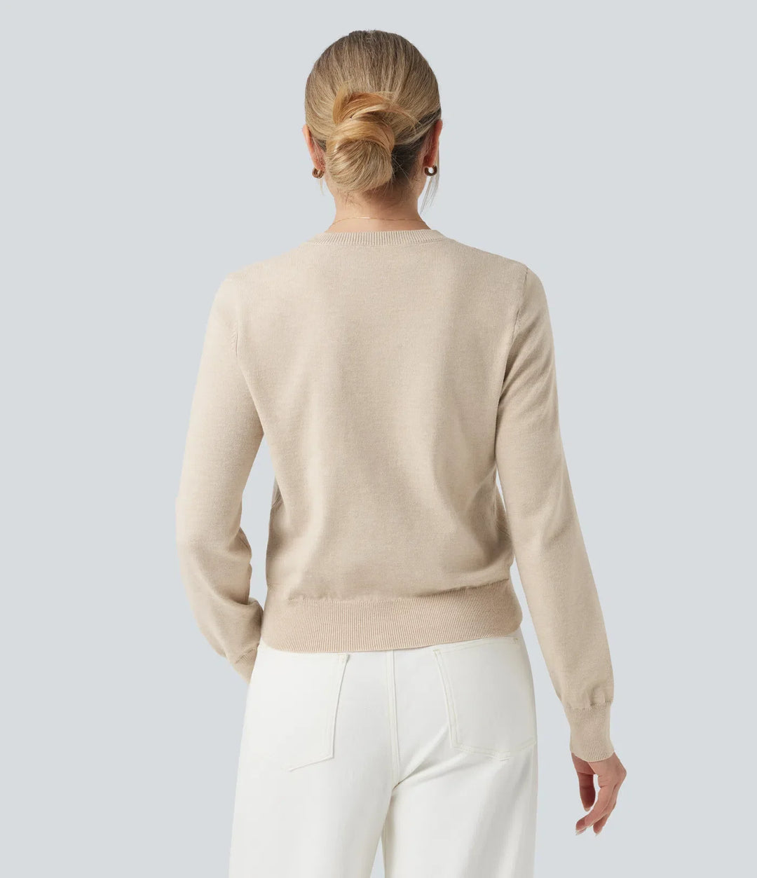 Round Neck Long Sleeve Wool-Blend Work Sweater