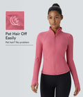 Patitoff Flow Pet Hair Resistant Stand Collar Zipper Pocket Thumb Hole Cropped Casual Jacket