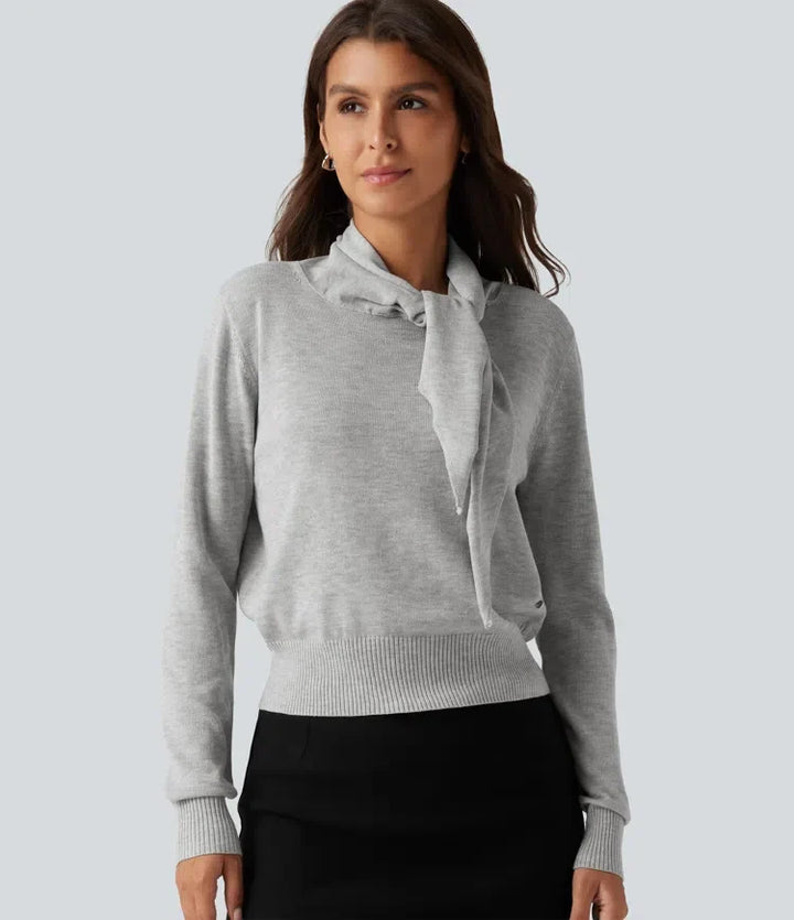 Scarf Tie Long Sleeve Casual Sweater