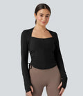 SoftlyZero Plush Long Sleeve Thumb Hole Drawstring Yoga Jacket