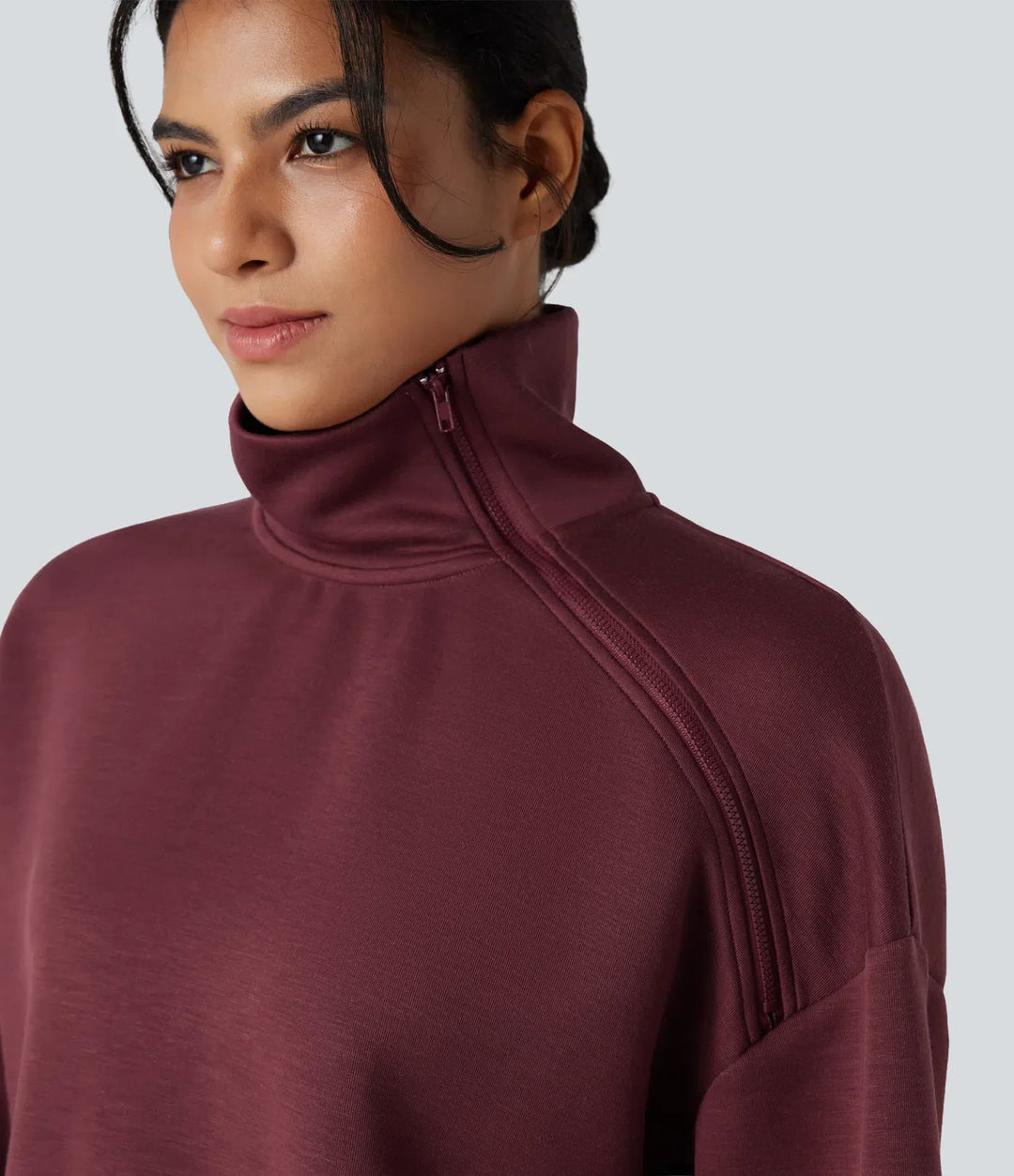 SpacerTek Funnel Neck Half Zip Oversized Casual Sweatshirt