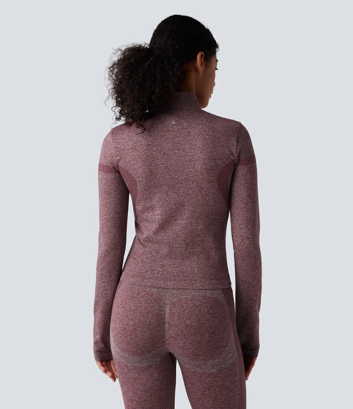 OneForm Seamless Flow Stand Collar Zipper Long Sleeve Thumb Hole Yoga Warming Jacket