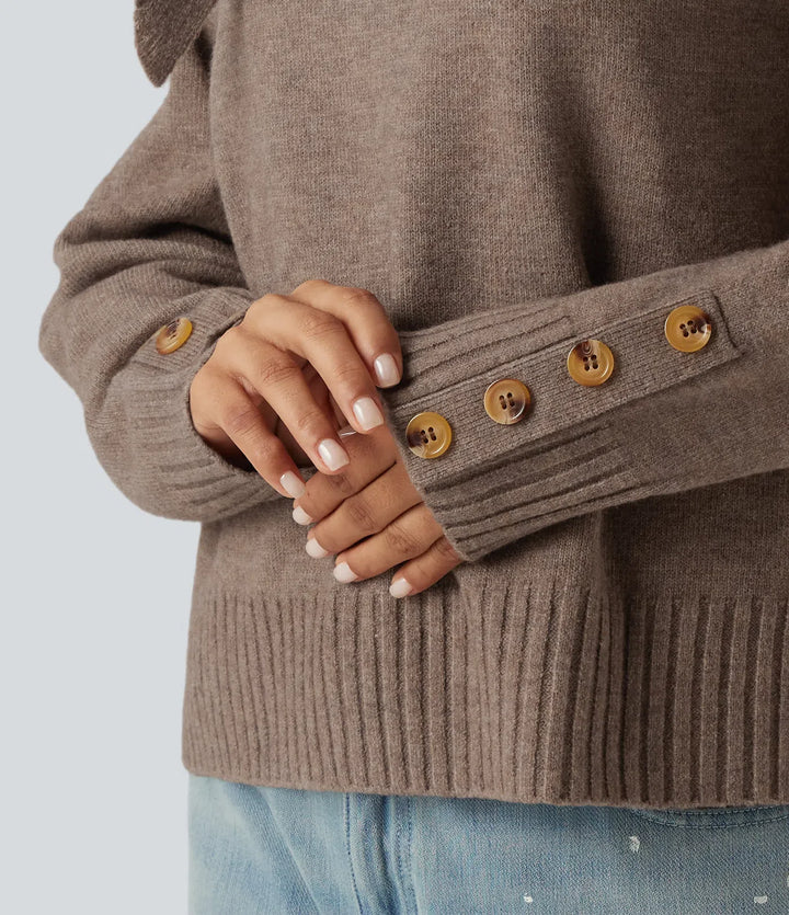 Round Neck Long Sleeve Casual Sweater with Scarf