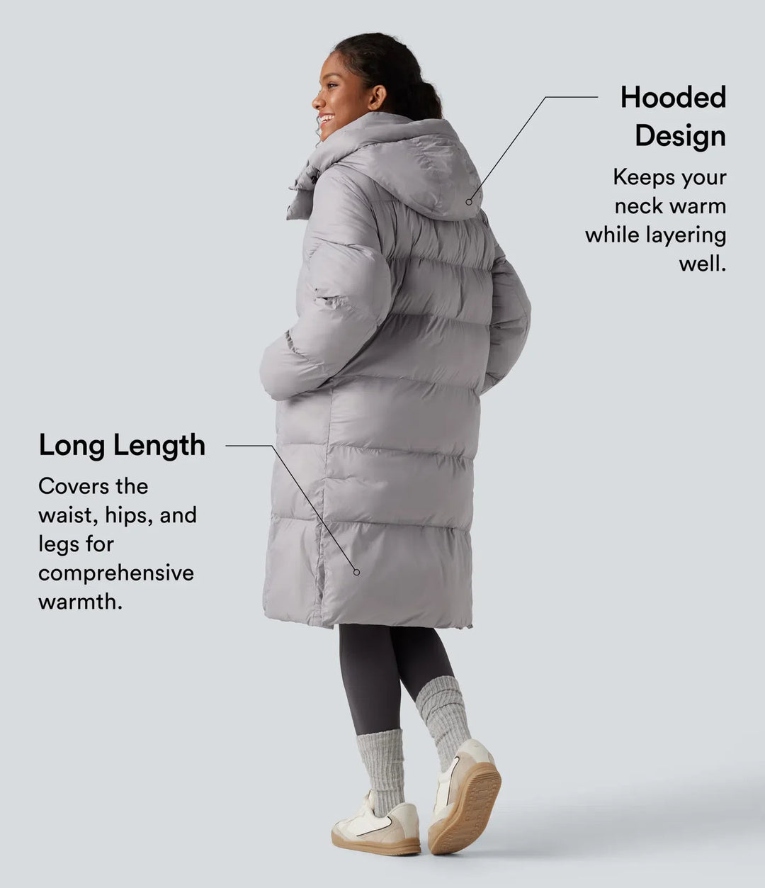 Hooded Long Sleeve Zipper Longline Casual Puffer Jacket with Pockets