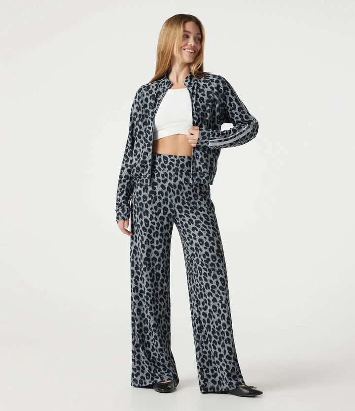 High Waisted Baggy Color Block Leopard Print Waffle Casual Pants with Pockets