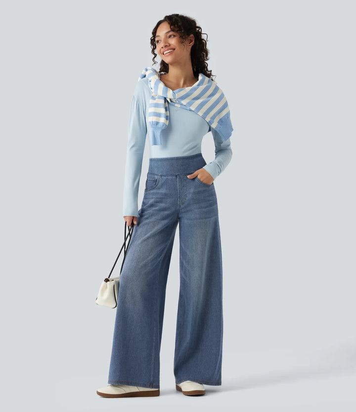 Halara Flex Denim Heat High Waisted Wide Leg Casual Jeans with Pockets