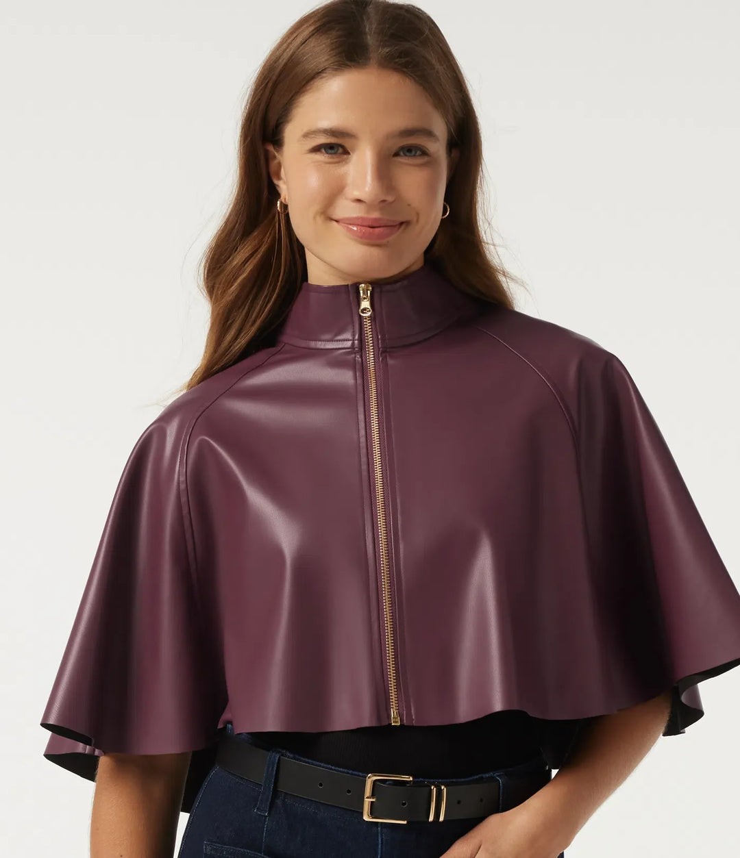Mock Neck Sleeveless Work Faux Leather Jacket