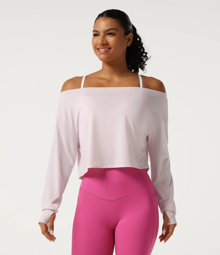 One Shoulder Long Sleeve Thumb Hole Quick Dry Yoga Sports Top