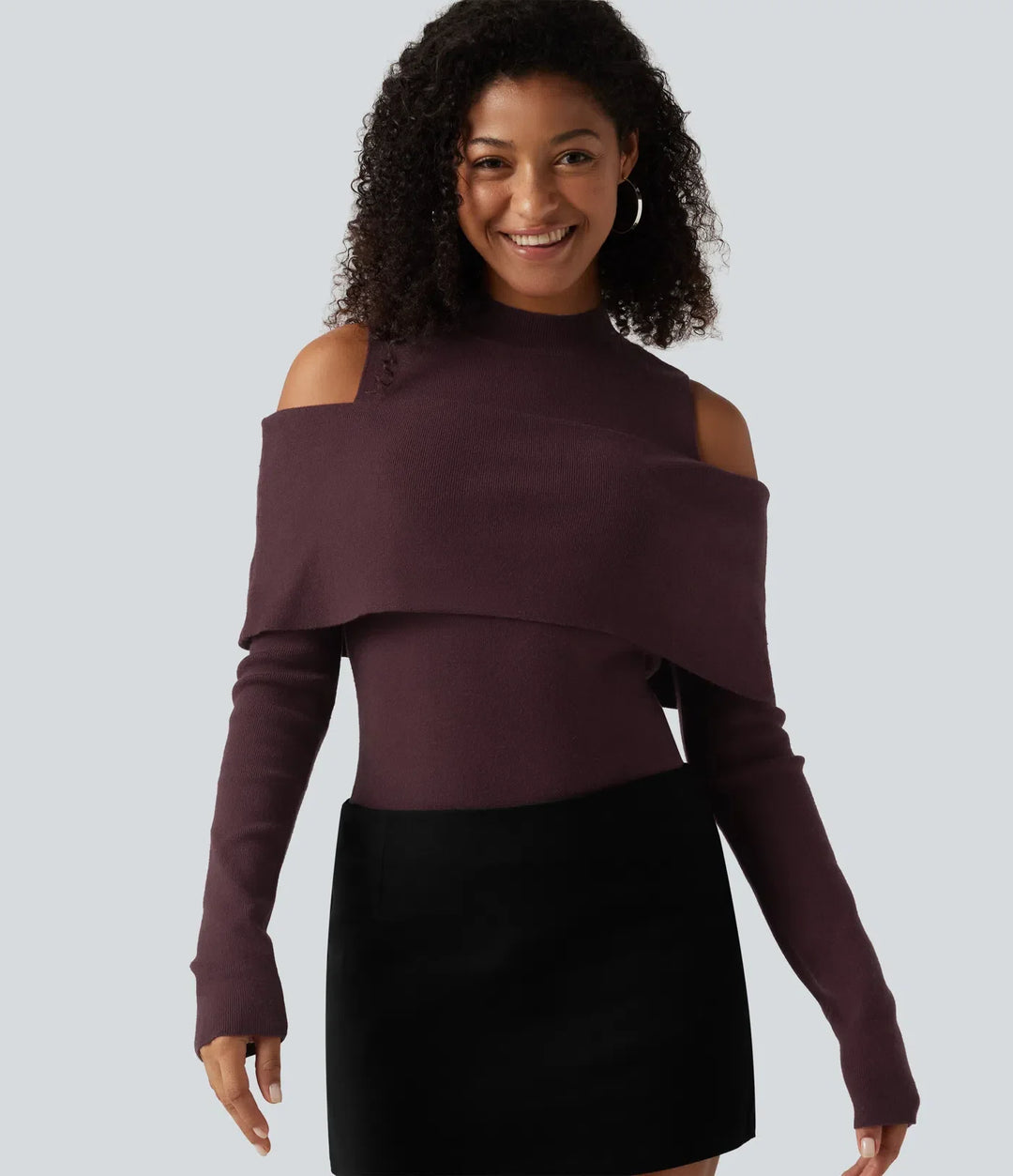 High Neck Cut Out Long Sleeve Slim Casual Sweater